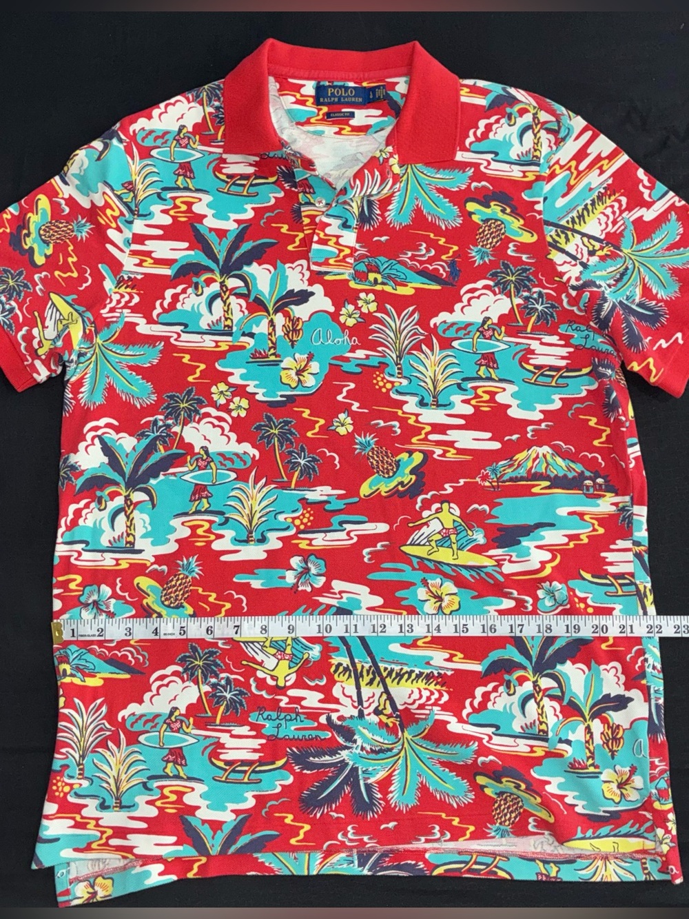 Polo by Ralph Lauren Red Hawaiian Print Polo Shirt -Classic Fit - Size Large